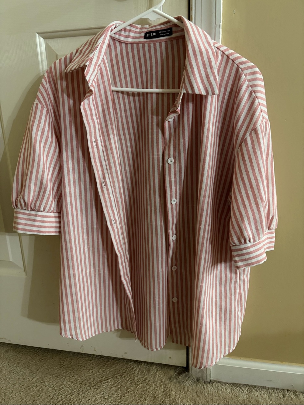 SHEIN Pink & White Vertical Stripe Shirt